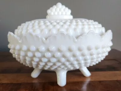 Fenton VTG Oval Footed White Hobnail Milk Glass Lidded Covered Candy/Butter Dish • $35