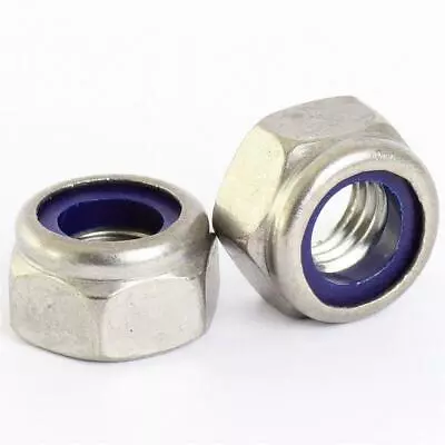 Nyloc Nylock Nylon Lock Nuts M3 M4 M5 M6 M8 M10 M12 A4 Marine Stainless Steel • £1.65