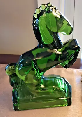 L E Smith Emerald Green Glass Rearing Horse Statue Figure Vintage MCM 8  Tall • $45