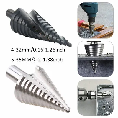 HSS 4-35mm Spiral Step Cone Drill Bit Metal Hole Cutter Titanium Nitride Coated • £7.99