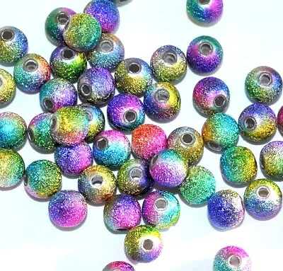 Rainbow Stardust Round Arylic Beads 4mm/100pcs 6mm/80pcs 8mm/40pcs • £1.99