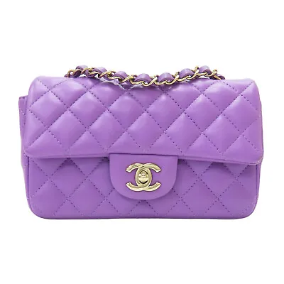CHANEL Purple Mini Flap Shoulder Crossbody Bag Quilted Lambskin Leather • $4599.36
