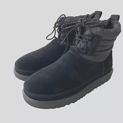 UGG Size 8 Classic Mini Lace-Up Weather Black Suede 3M Thinsulate New • $113.50