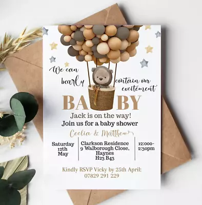 Bear Balloons Baby Shower Invitation Gender Neutral Bear Invites • £5.49