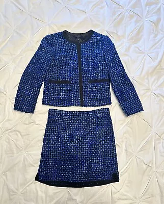 J. Crew 2-piece Blue Tweed Skirt Suit Jacket & Skirt Size 0 In Great Condition • $79.99