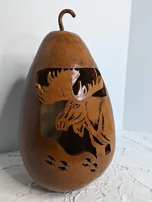 Vintage Artisan Sculpted Moose Gourd Hand Carved Animal Brown Large 13  Tall • $25.49