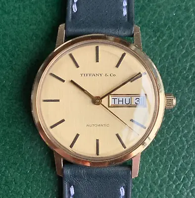 Vintage Tiffany & Co. 14K Solid Gold Automatic Day Date Wristwatch - Mint • $1699