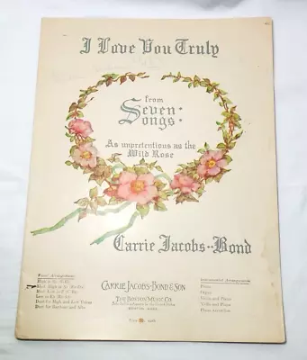 Antique Sheet Music Old Wedding Song I Love You Truly From Seven Songs 1906 • $29.96