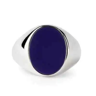 Solid 925 Sterling Silver Natural Lapis Lazuli Oval Gemstone Mens Unisex Ring • $43.97