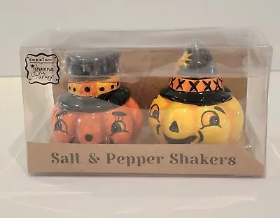 Johanna Parker Retro Vintage Style Halloween Pumpkin Salt Pepper Shaker Set • $12.95