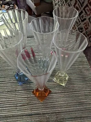 $29 • Buy Six Beautiful Vintage Champagne Flutes Glasses  Coloured  Footed