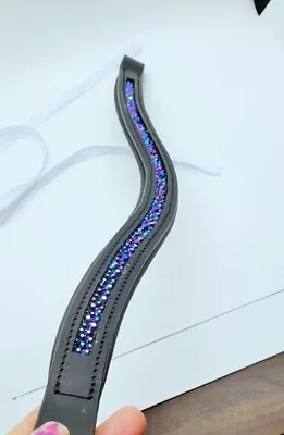 Stunning Crystal Wave Leather Horse Browband In 4 Size Shape Customizable • $55.44