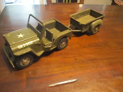 Tonka US Army Jeep W/Trailer #384 Military Step Side Pressed Steel GR2-2431 • $225