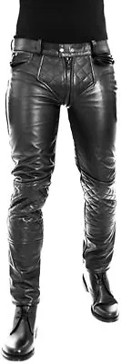 Pant Jeans Leather Mens Style Real Trouser Tight Biker Genuine Pockets Black 96 • $101.60