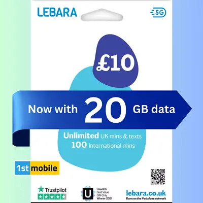 25p LEBARA UK Pay As You Go Sim Cards Top Up From Just £5 New And Sealed 4G/5G • £0.99