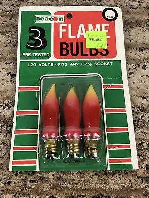 Vintage Christmas 3 Pre Tested Beacon Flame Bulbs Fits C7 1/2 Sockets 120 V Nos • $12