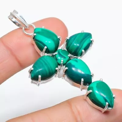 Green Malachite Gemstone Handmade 925 Sterling Silver Jewelry Pendant Size 2.5  • £9.37