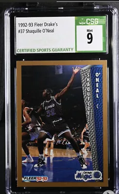 1992 Fleer Drake's #37 Shaquille O'Neal Rookie CSG 9 Lakers Magic Mint  • $29.99