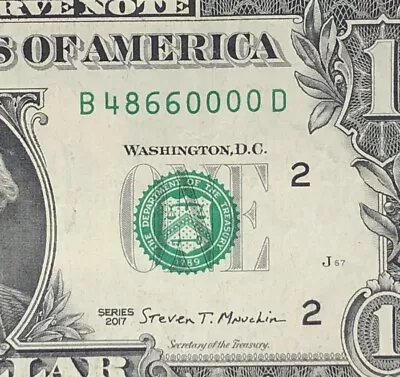 Four In A Row Trailing 0s Fancy Serial Number One Dollar Bill B48660000D • $7.50