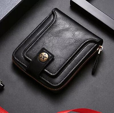 New Genuine Black Leather Mens Wallet ZIPPER Coin Purse Vintage Retro Style • £7.99