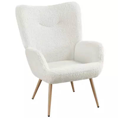 Mid-Century Modern Wingback Accent Chair White Boucle • $149.89