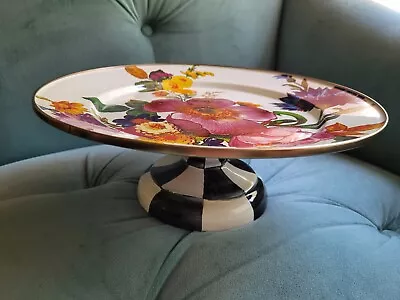 Mackenzie Childs Flower Market Courtly Check Cake Pedestal Serving Platter Party • $55