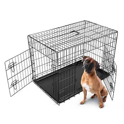 £52.99 • Buy 42  Folding Pet Dog Puppy Metal Training Cage Crate Carrier Xlarge Black 2 Doors