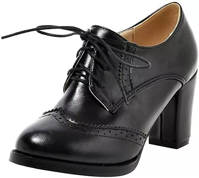 Dear Time Block Heels Wingtip Oxfords Vintage PU Leather Brogue Shoes Woman • $86.98