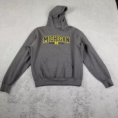 Michigan Wolverines Hoodie Men Medium Gray Sewn Football Sweatshirt Sweater • $17.42