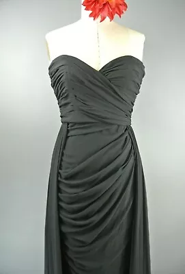 Rubber Ducky Formal Sleeveless Dress S Black Full Length Sweetheart Ruched #1041 • $141.55