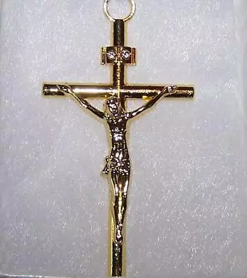 Large JESUS CROSS CRUCIFIX Crysta Pendant GOLD FILLED 18K Necklace 20  Chain Men • $19.88