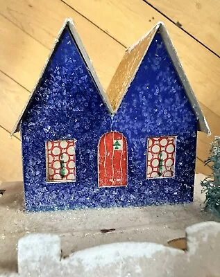 Vintage Christmas House Cardboard Mica Glitter Putz Japan Village Light-up • $60