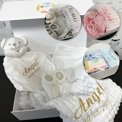 £29.49 • Buy Personalised Baby Blanket Embroidered Soft Bubble Boy Girl Gift Newborn Gift Set