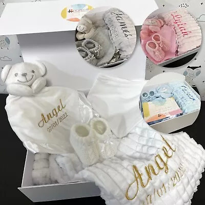 Personalised Baby Blanket Embroidered Soft Bubble Boy Girl Gift Newborn Gift Set • £32.95