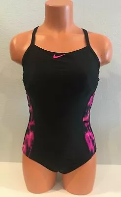 Nike Womens Blurred Lines Crossback Tank One Piece Swimsuit Black Size 6 - • $29.99