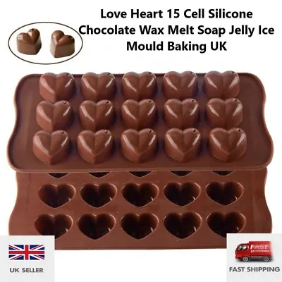 Love Heart 15 Cell Silicone Chocolate Wax Melt Soap Jelly Ice Mould Baking UK • £3.45