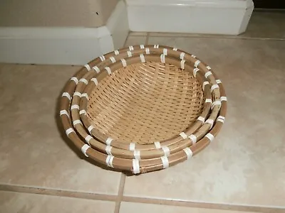 Set Of 3 Pieces Vietnamese Hand Made Bamboo Round Bottom Basket • $14.99
