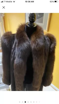 Mahogany Brown Mink Fur Coat With Lux Fox Fur Trimmed Tuxedo Collar & Sleeves • $1275