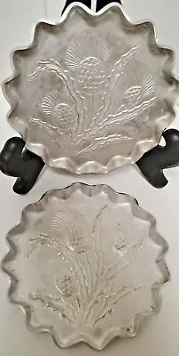 Vintage THISTLE Design Hammered Aluminum Round Hand Forged Coasters Set Of 2  • $6.40