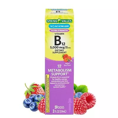 Vitamin B12 5000 Mcg Energy Metabolism Support Liquid Drops Berry Flavor 2 Oz • $12.17