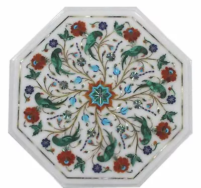 13  White Marble Coffee Side Table Top Malachite Inlay Bird  Home Decor Garden • $264