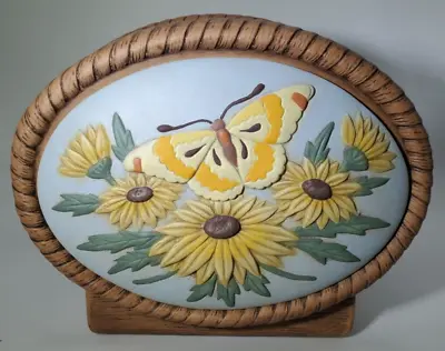 Vintage 1998 Hand Painted Napkin Holder With Butterflies And Sunflowers • $11.95