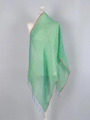 EPICE Lightweight Green Linen/cotton Scarf. Made In India. • $40