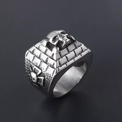 Vintage Masonic Pyramid Skull Ring Stainless Steel Cross Skull Biker Punk Ring • $11.98