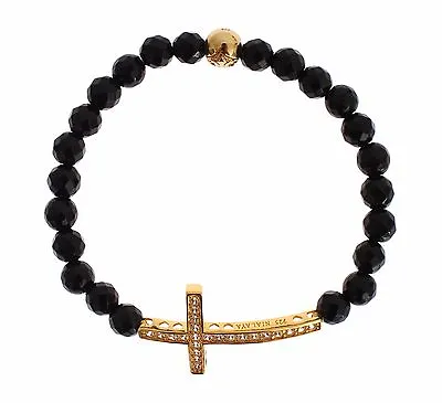 £117.41 • Buy NIALAYA Women's Agate Stone Gold CZ Cross 925 Silver Bracelet S. S