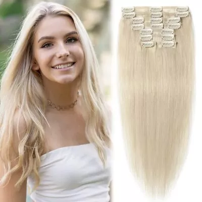 MY-LADY Clip In Hair Extensions Real Human Hair Platinum Blonde 16 Inch 65g R... • $66.69