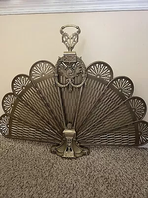 Brass Victorian Fireplace Screen Cover Peacock Ornate Fan Folding • $199.99