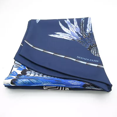 HERMES Maxi Twilly Scarf Silk Navy Blue Used Women • $315