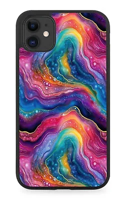 Multicoloured Marble Rubber Phone Case Colourful Multicolour Effect Space CL24 • £15.90