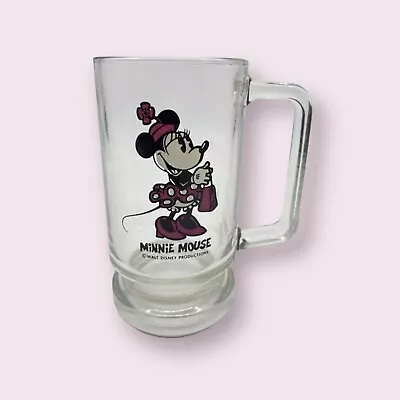 Vtg MINNIE MOUSE Mug Glass Tall Cup With Handle Walt Disney Productions 70s • $12.95